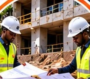 Ingénieurs étudiant des plans sur chantier