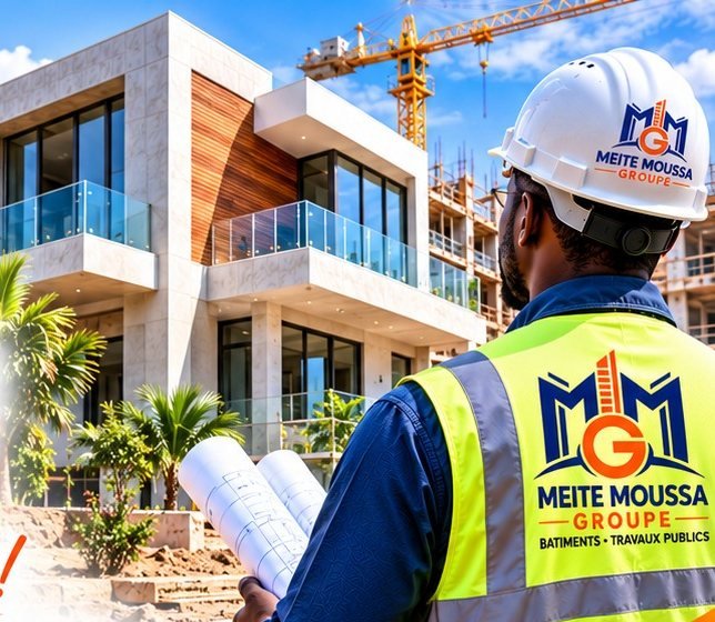 Chef de chantier devant une résidence en construction